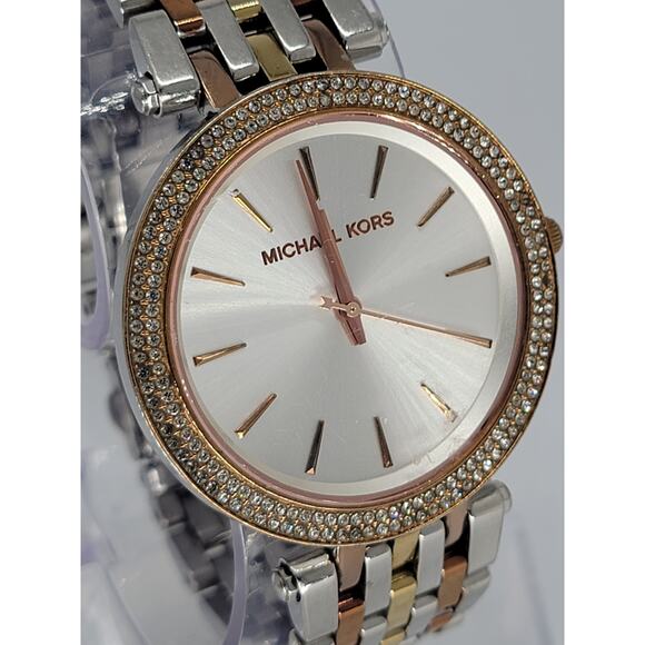Michael Kors Darci Tri-Tone Steel Crystal Silver Dial Ladies Quartz Watch MK3203 - Picture 2 of 9